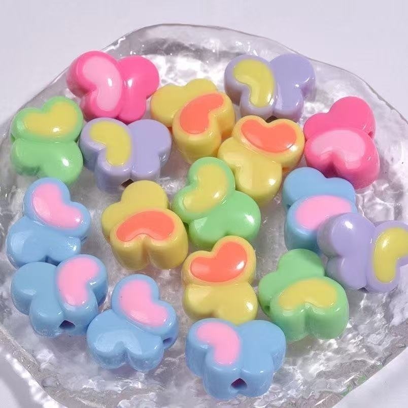 Two-Tone Inlaid Acrylic Beads, Heart & Flower Loose Beads for Bracelet DIY Jewelry Wholesale