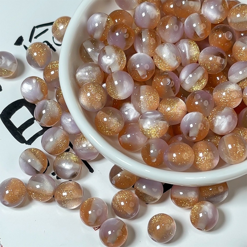 Glitter Starry Sky Transparent Mermaid Cat Eye Resin Round Beads, DIY Bracelet Necklace Jewelry Making Supplies Wholesale