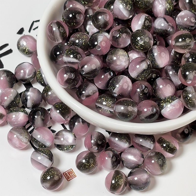 Glitter Starry Sky Transparent Mermaid Cat Eye Resin Round Beads, DIY Bracelet Necklace Jewelry Making Supplies Wholesale