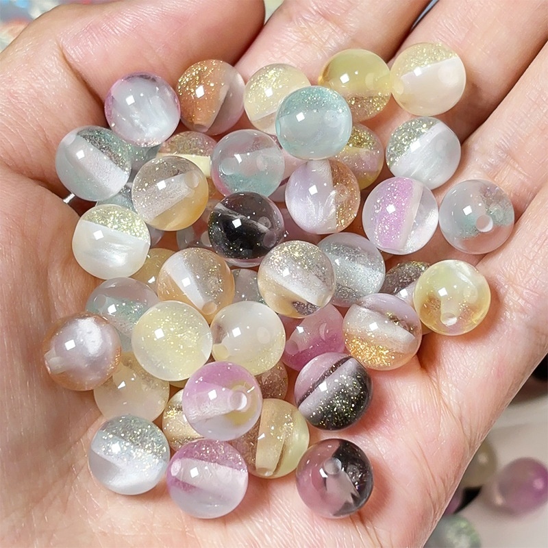 Glitter Starry Sky Transparent Mermaid Cat Eye Resin Round Beads, DIY Bracelet Necklace Jewelry Making Supplies Wholesale