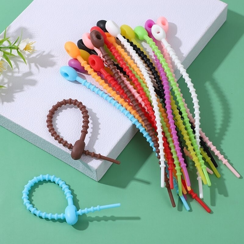 Colorful Tadpole Zip Ties, DIY Silicone Lanyards for Keychain Bag Blind Box Charm Cable Organizer Wholesale