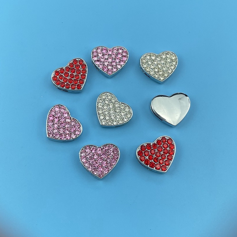 Rhinestone Inlaid Alloy Heart Beads, Popular Cross-Border DIY Bracelet Charms with Pink & Red Rhinestones