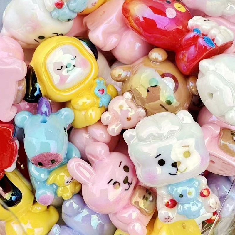 3D BT21 Resin Beads With Through Hole, Cute Cartoon BT21 Charms for DIY Bead Pen, Phone Lanyard, Keychain & Handmade Jewelry Making Wholesale