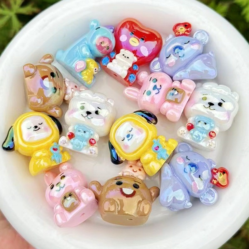 3D BT21 Resin Beads With Through Hole, Cute Cartoon BT21 Charms for DIY Bead Pen, Phone Lanyard, Keychain & Handmade Jewelry Making Wholesale