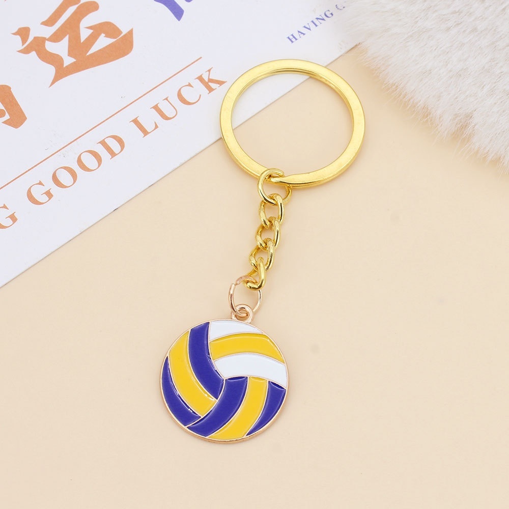 Sports Ball Enamel Alloy Keychains, Basketball Football Badminton Charms for Backpack Decoration Wholesale