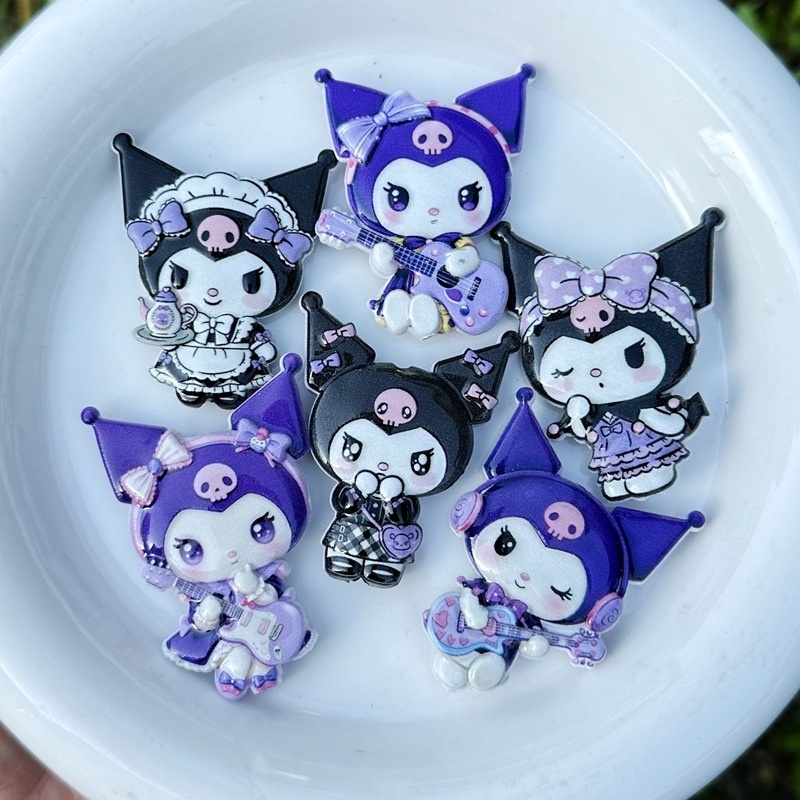 Double Sided Printed Kuromi Through Hole Beads, Cartoon Resin Beads for DIY Phone Lanyard, Keychain, Car Pendant & Beadable Pen Making Wholesale