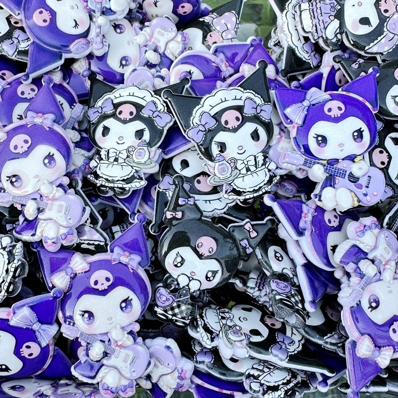 Double Sided Printed Kuromi Through Hole Beads, Cartoon Resin Beads for DIY Phone Lanyard, Keychain, Car Pendant & Beadable Pen Making Wholesale
