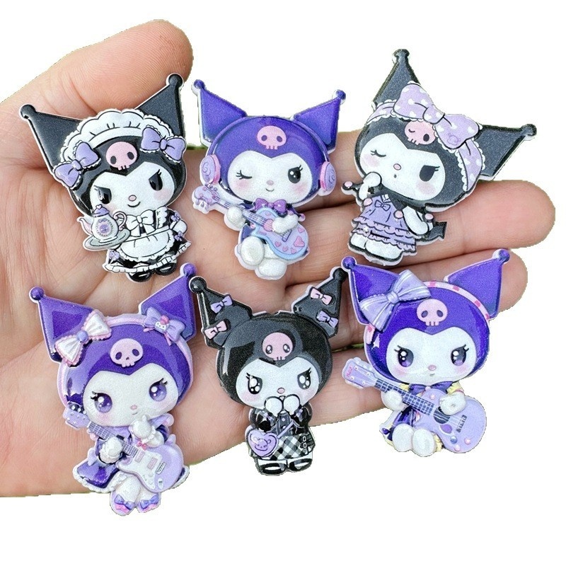 Double Sided Printed Kuromi Through Hole Beads, Cartoon Resin Beads for DIY Phone Lanyard, Keychain, Car Pendant & Beadable Pen Making Wholesale