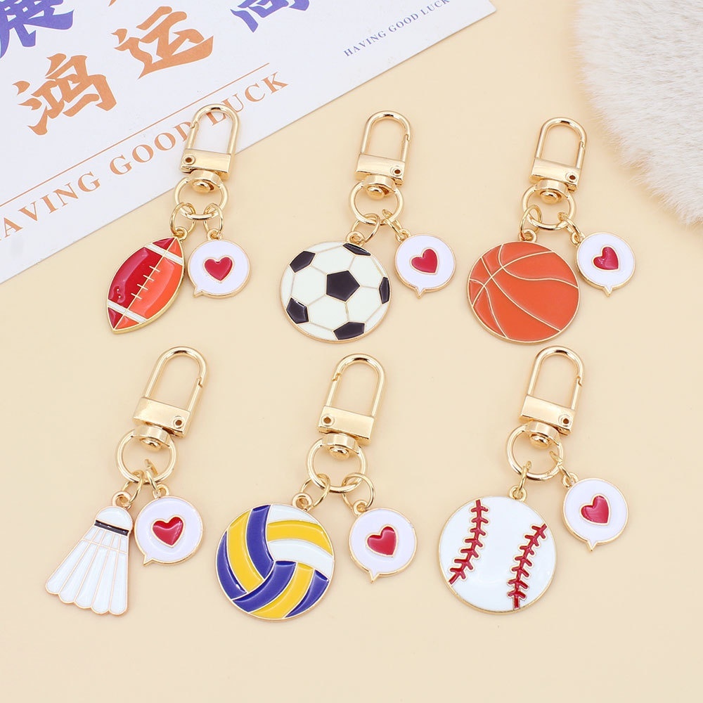 Sports Ball Enamel Alloy Keychains, Basketball Football Badminton Charms for Backpack Decoration Wholesale