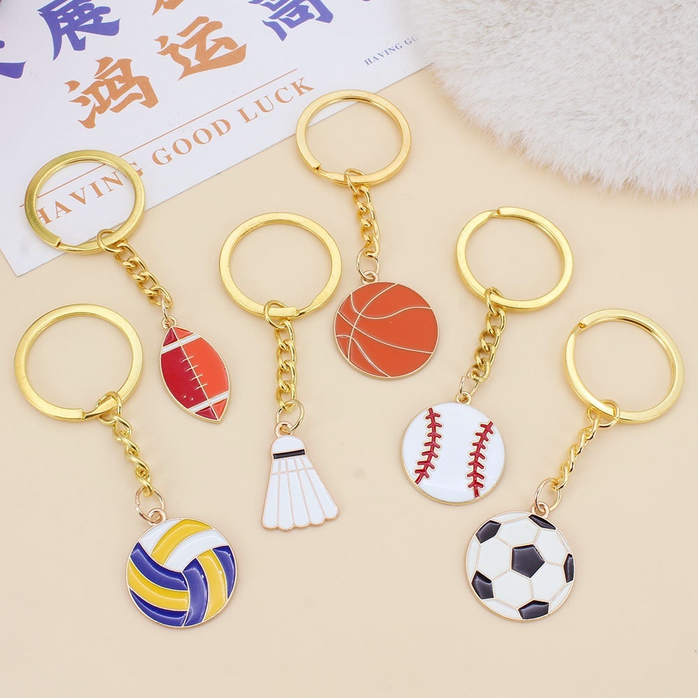 Sports Ball Enamel Alloy Keychains, Basketball Football Badminton Charms for Backpack Decoration Wholesale