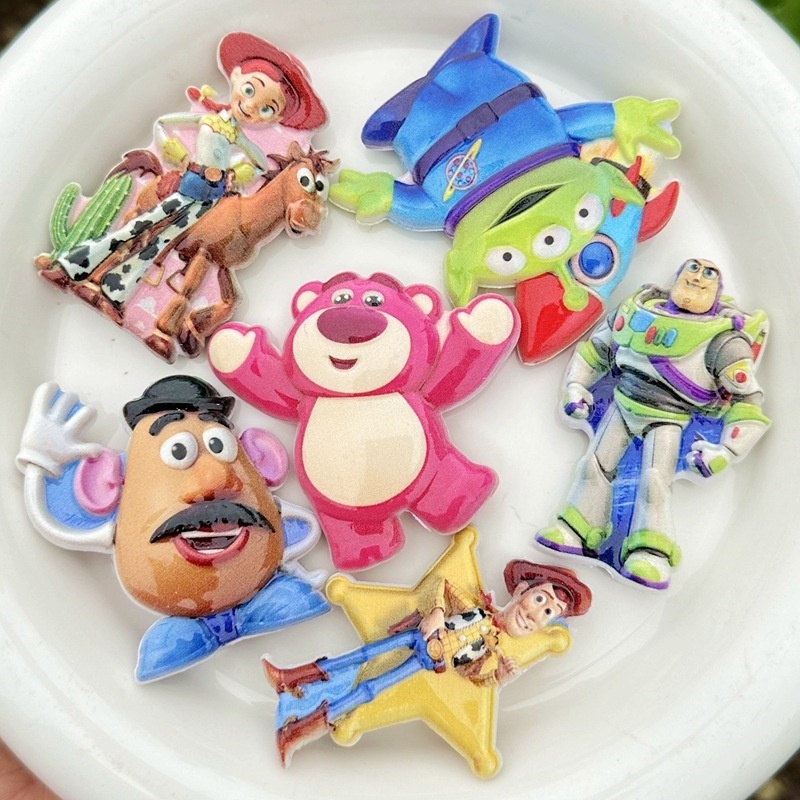 Double Sided Printed Toy Story Round Hole Beads, DIY Beadable Pen Phone Strap Bag Charm Accessories Wholesale