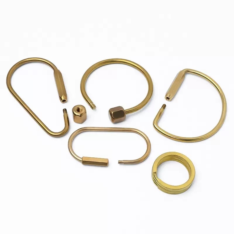 Brass Hexagon & Oval U-shaped Clasps, Vintage Solid Copper Keyring for Car Keychain Accessories Wholesale