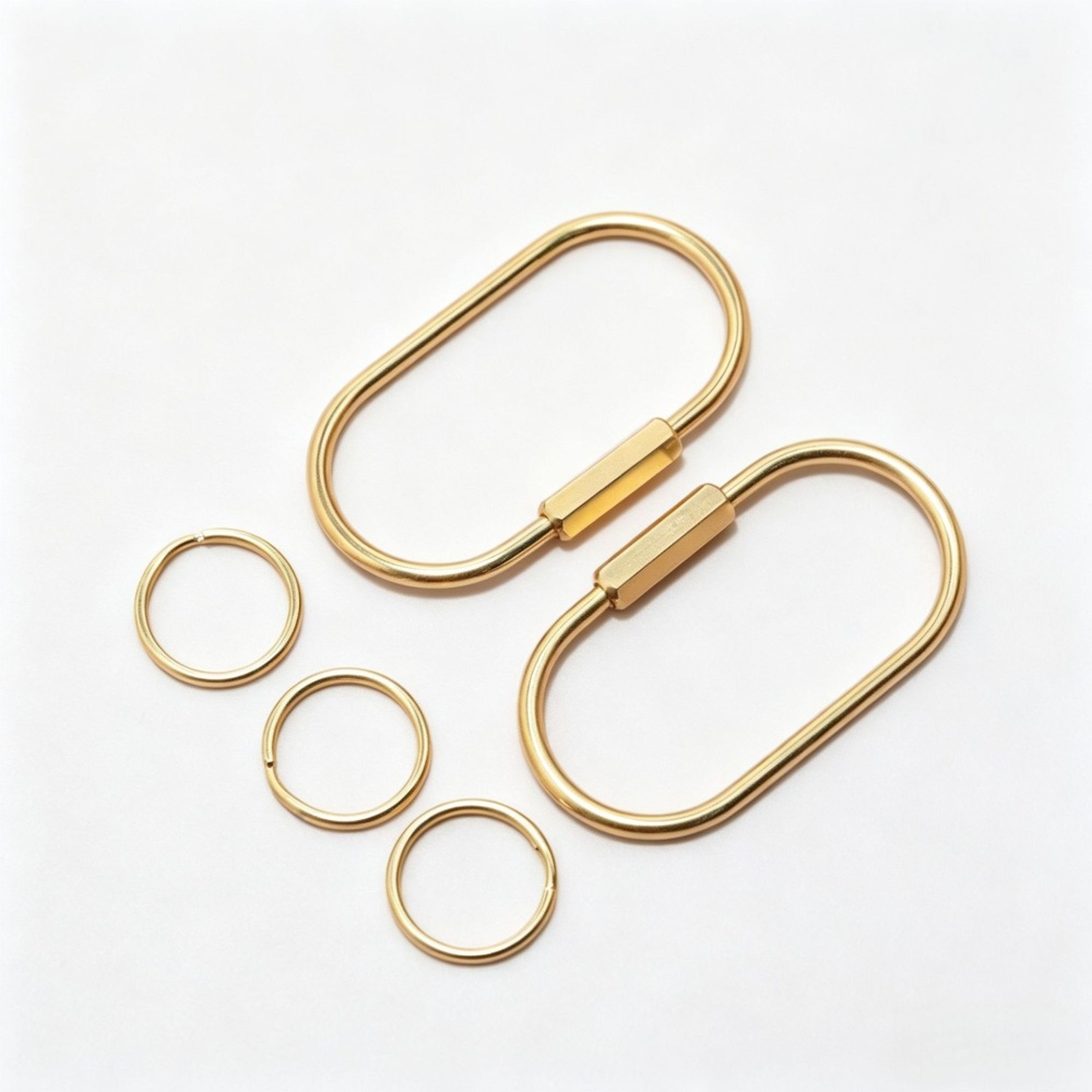 Brass Hexagon & Oval U-shaped Clasps, Vintage Solid Copper Keyring for Car Keychain Accessories Wholesale