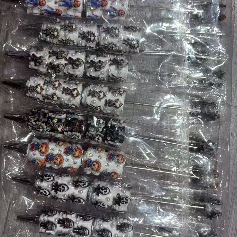 Cartoon Soft Clay Beaded Pens, Sanrio Disney Marvel Character DIY Beadable Ballpoint Pen Gifts Wholesale