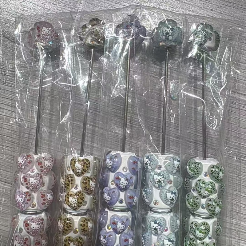 Cartoon Soft Clay Beaded Pens, Sanrio Disney Marvel Character DIY Beadable Ballpoint Pen Gifts Wholesale