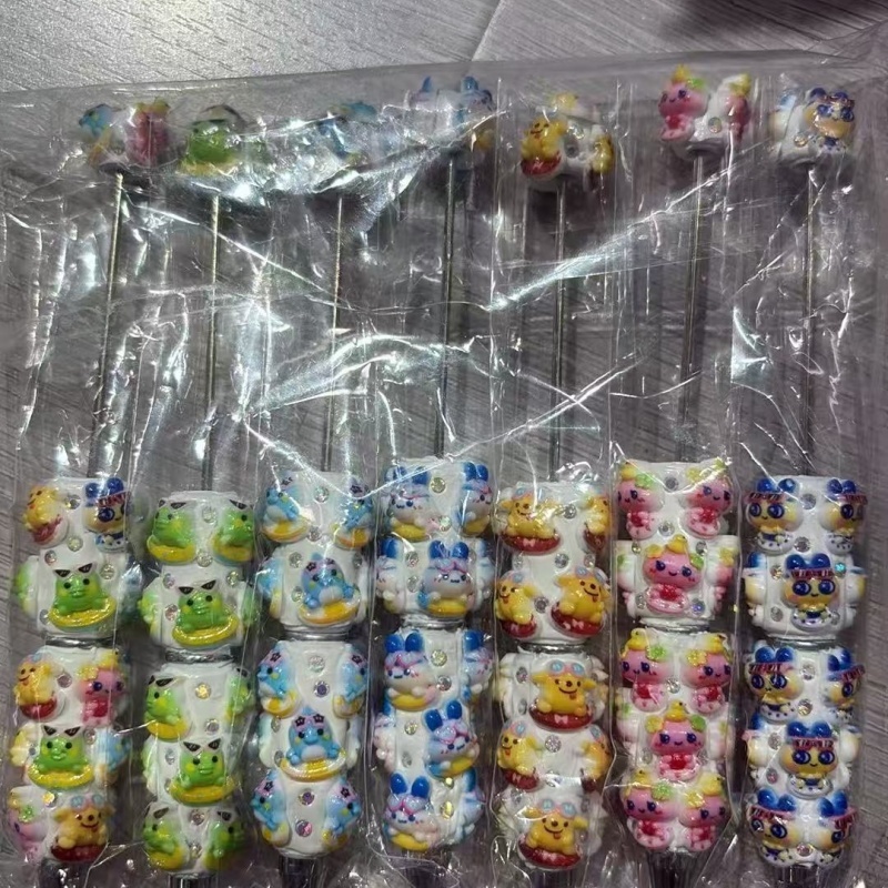 Cartoon Soft Clay Beaded Pens, Sanrio Disney Marvel Character DIY Beadable Ballpoint Pen Gifts Wholesale