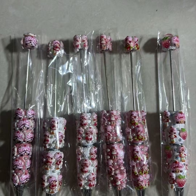 Cartoon Soft Clay Beaded Pens, Sanrio Disney Marvel Character DIY Beadable Ballpoint Pen Gifts Wholesale