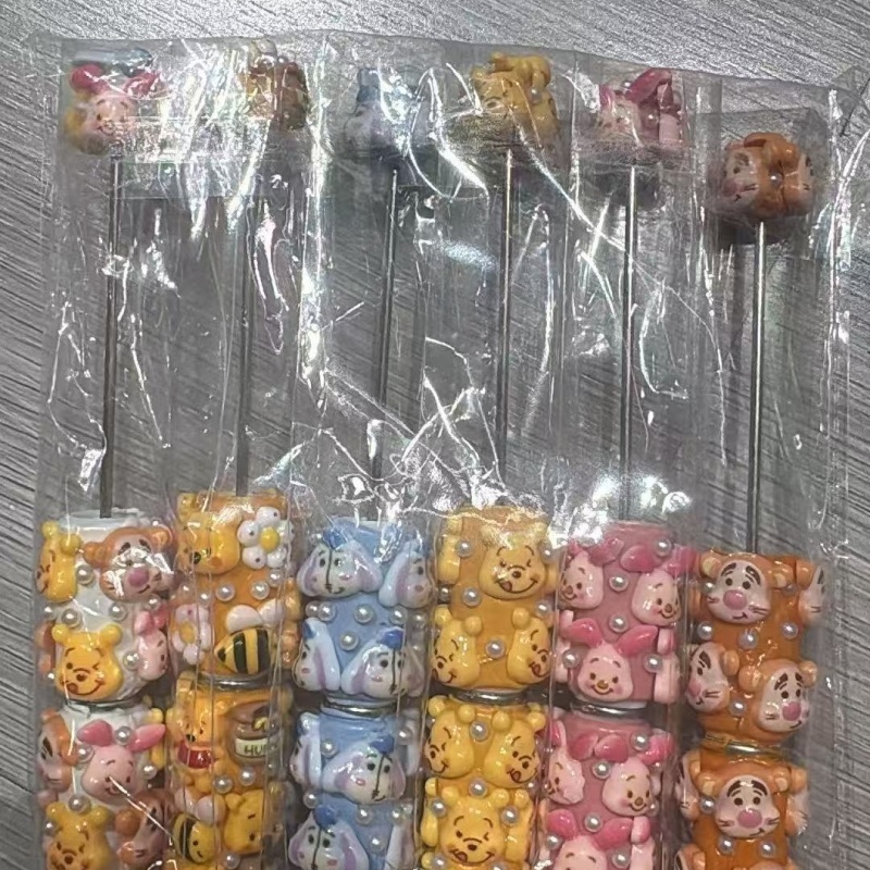 Cartoon Soft Clay Beaded Pens, Sanrio Disney Marvel Character DIY Beadable Ballpoint Pen Gifts Wholesale