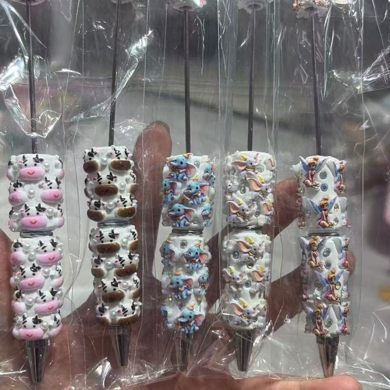 Cartoon Soft Clay Beaded Pens, Sanrio Disney Marvel Character DIY Beadable Ballpoint Pen Gifts Wholesale