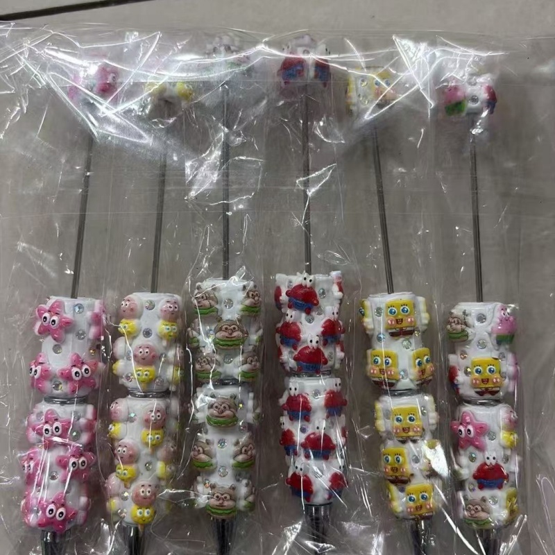 Cartoon Soft Clay Beaded Pens, Sanrio Disney Marvel Character DIY Beadable Ballpoint Pen Gifts Wholesale