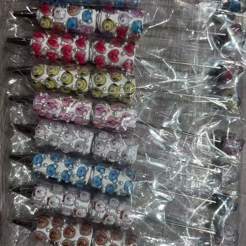 Cartoon Soft Clay Beaded Pens, Sanrio Disney Marvel Character DIY Beadable Ballpoint Pen Gifts Wholesale