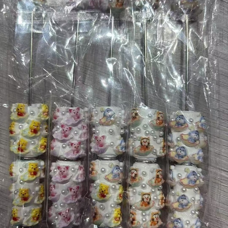 Cartoon Soft Clay Beaded Pens, Sanrio Disney Marvel Character DIY Beadable Ballpoint Pen Gifts Wholesale