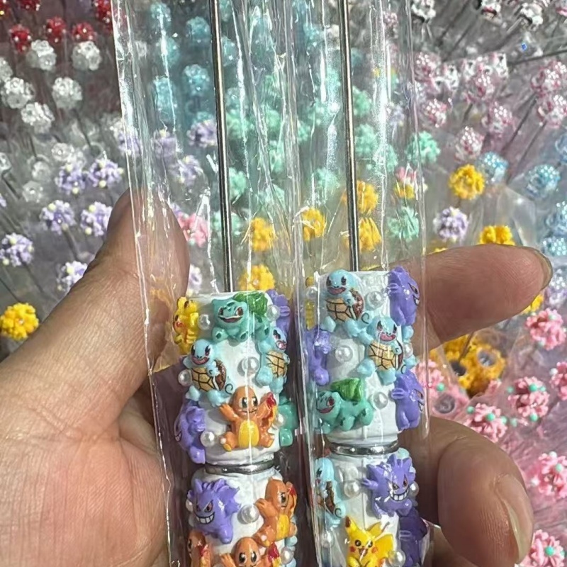 Cartoon Soft Clay Beaded Pens, Sanrio Disney Marvel Character DIY Beadable Ballpoint Pen Gifts Wholesale
