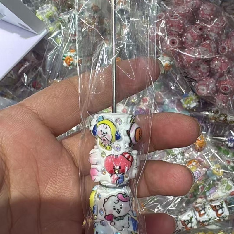 Cartoon Soft Clay Beaded Pens, Sanrio Disney Marvel Character DIY Beadable Ballpoint Pen Gifts Wholesale