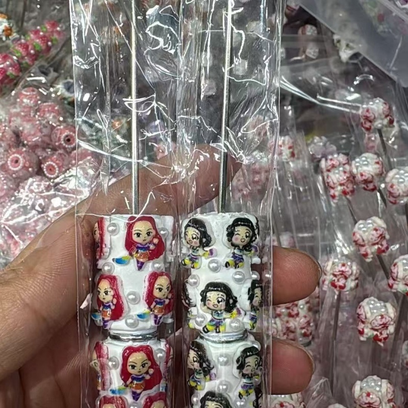 Cartoon Soft Clay Beaded Pens, Sanrio Disney Marvel Character DIY Beadable Ballpoint Pen Gifts Wholesale