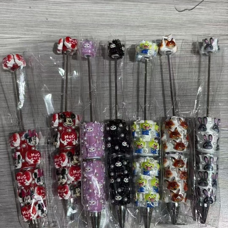 Cartoon Soft Clay Beaded Pens, Sanrio Disney Marvel Character DIY Beadable Ballpoint Pen Gifts Wholesale