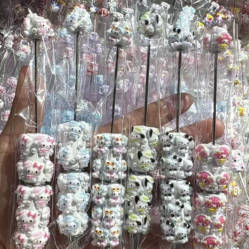 Cartoon Soft Clay Beaded Pens, Sanrio Disney Marvel Character DIY Beadable Ballpoint Pen Gifts Wholesale