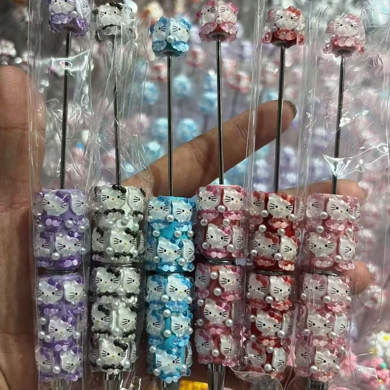 Cartoon Soft Clay Beaded Pens, Sanrio Disney Marvel Character DIY Beadable Ballpoint Pen Gifts Wholesale