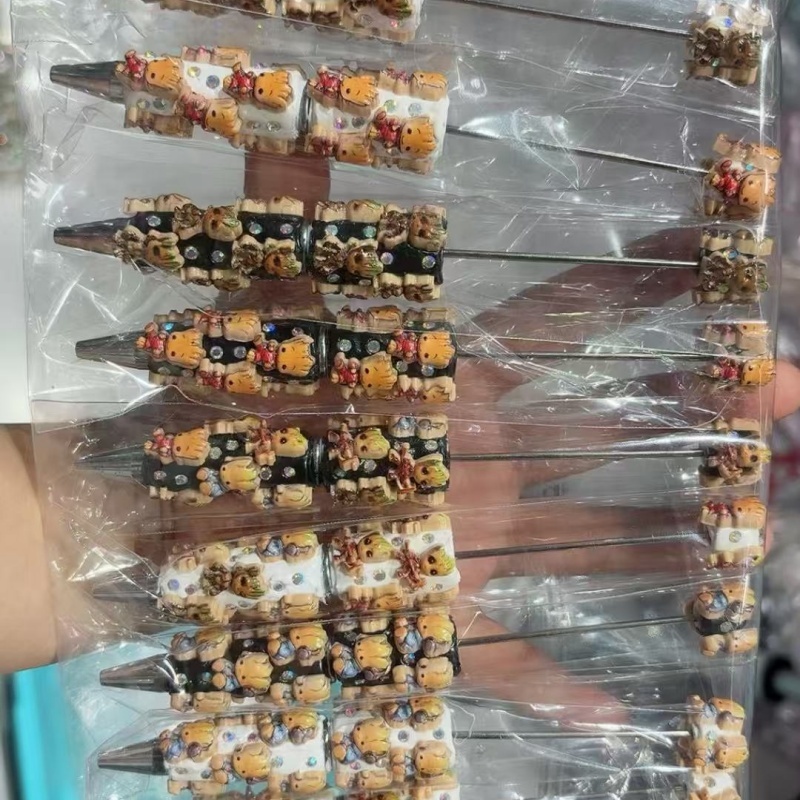 Cartoon Soft Clay Beaded Pens, Sanrio Disney Marvel Character DIY Beadable Ballpoint Pen Gifts Wholesale