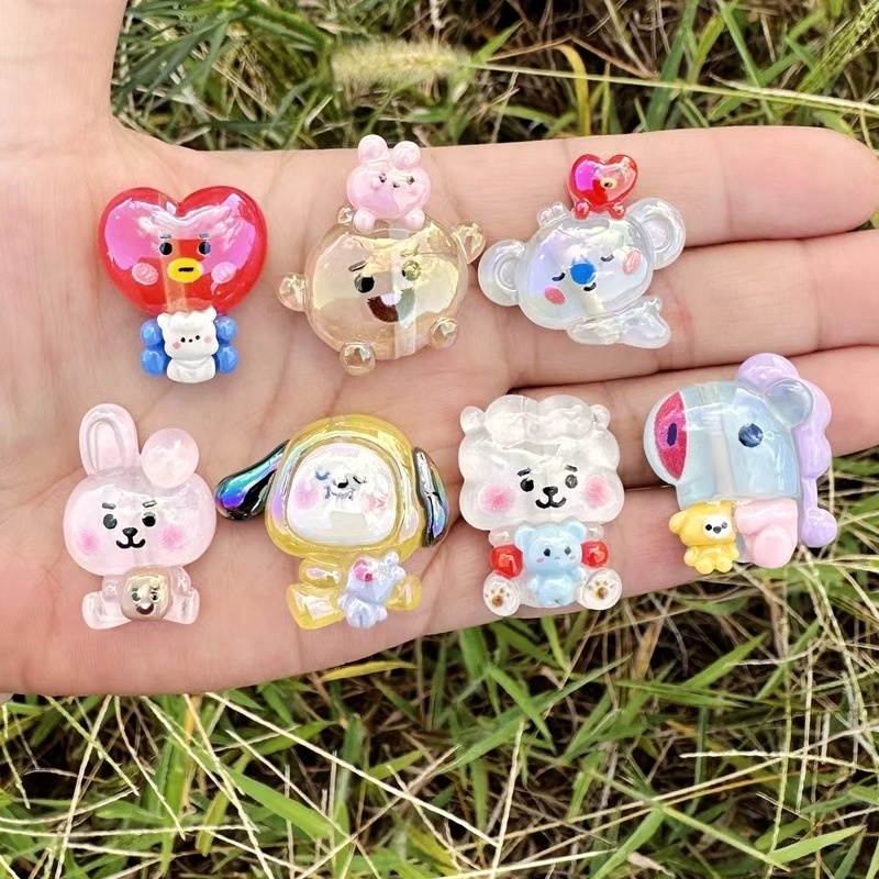 Transparent BT21 Resin Single Side Printed Through Hole Beads, DIY Phone Strap, Keychain & Bag Charm Handmade Jewelry Supplies Wholesale