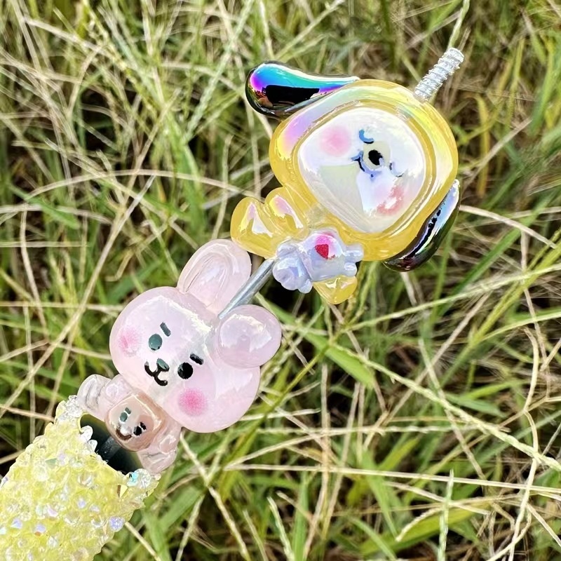 Transparent BT21 Resin Single Side Printed Through Hole Beads, DIY Phone Strap, Keychain & Bag Charm Handmade Jewelry Supplies Wholesale