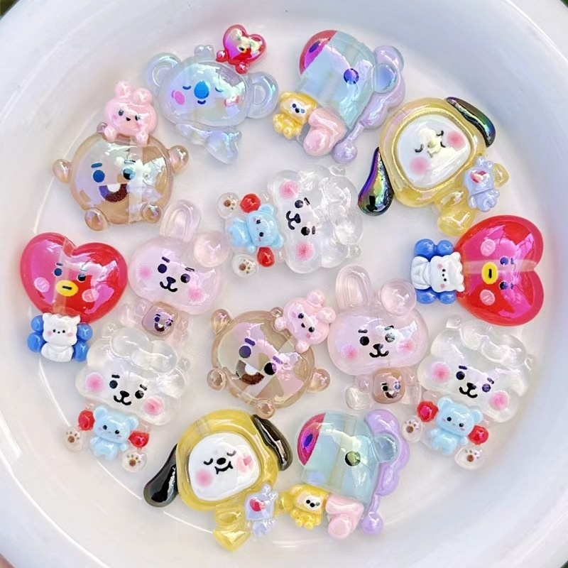 Transparent BT21 Resin Single Side Printed Through Hole Beads, DIY Phone Strap, Keychain & Bag Charm Handmade Jewelry Supplies Wholesale