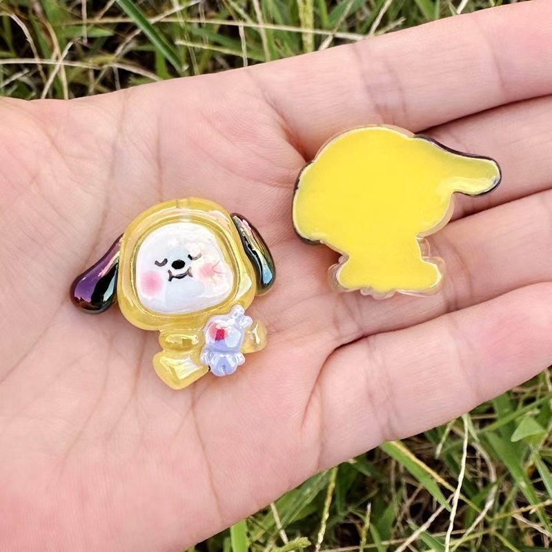 Transparent BT21 Resin Single Side Printed Through Hole Beads, DIY Phone Strap, Keychain & Bag Charm Handmade Jewelry Supplies Wholesale