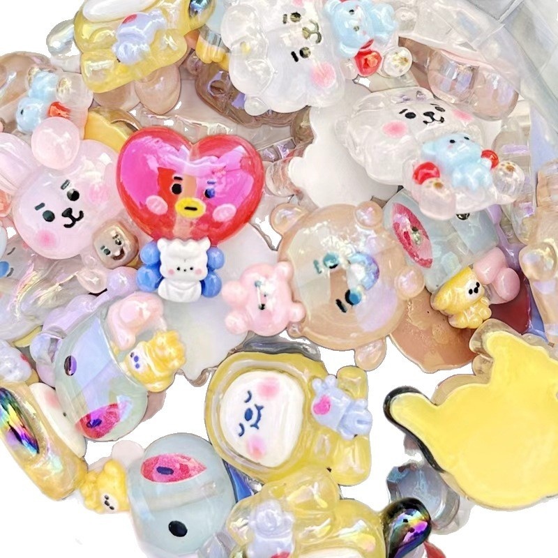 Transparent BT21 Resin Single Side Printed Through Hole Beads, DIY Phone Strap, Keychain & Bag Charm Handmade Jewelry Supplies Wholesale