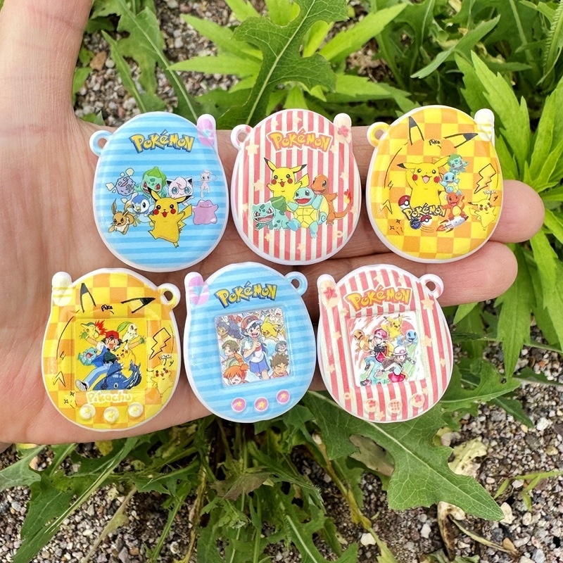 Double Sided Printed Pokemon & Tamagotchi Through Hole Resin Beads, DIY Phone Strap Bag Charm Beadable Pen Jewelry Making Supplies Wholesale