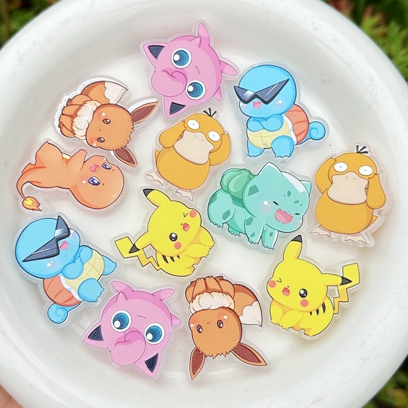 Embossed Double Sided Printed Pokemon Through Hole Resin Beads, DIY Bracelet Phone Lanyard Bag & Car Charm Jewelry Making Supplies Wholesale