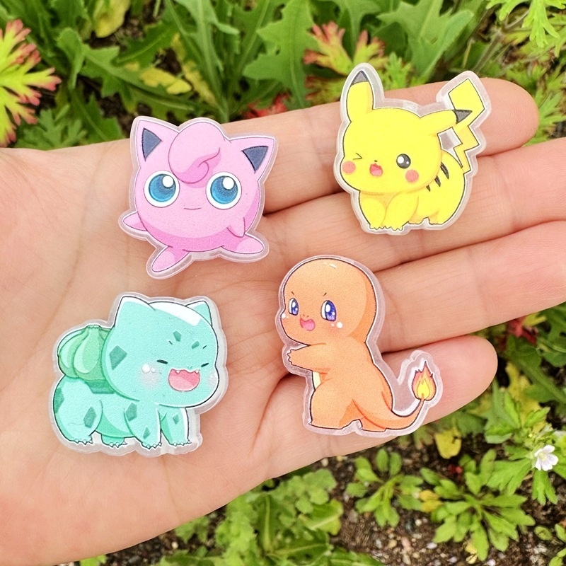 Embossed Double Sided Printed Pokemon Through Hole Resin Beads, DIY Bracelet Phone Lanyard Bag & Car Charm Jewelry Making Supplies Wholesale