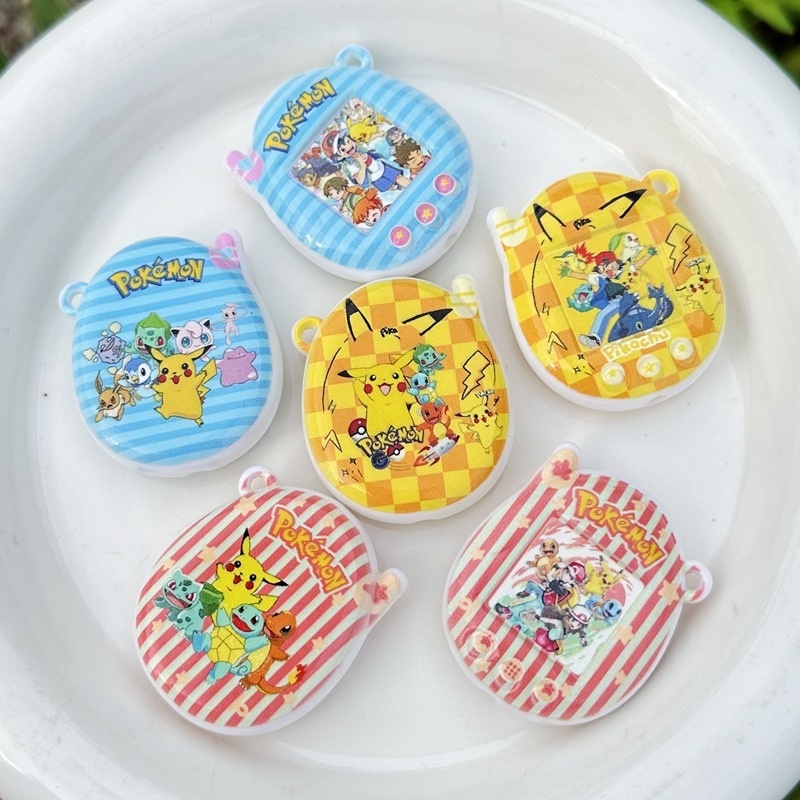 Double Sided Printed Pokemon & Tamagotchi Through Hole Resin Beads, DIY Phone Strap Bag Charm Beadable Pen Jewelry Making Supplies Wholesale