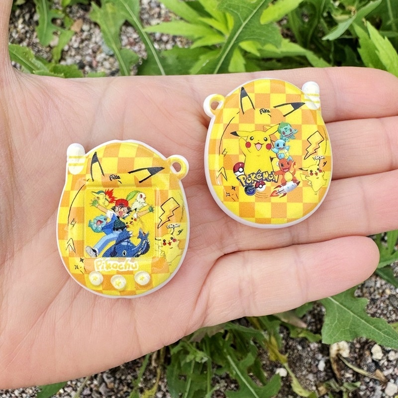 Double Sided Printed Pokemon & Tamagotchi Through Hole Resin Beads, DIY Phone Strap Bag Charm Beadable Pen Jewelry Making Supplies Wholesale