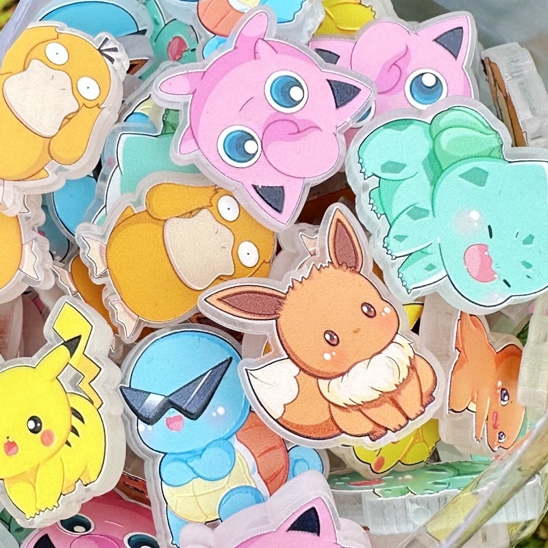Embossed Double Sided Printed Pokemon Through Hole Resin Beads, DIY Bracelet Phone Lanyard Bag & Car Charm Jewelry Making Supplies Wholesale
