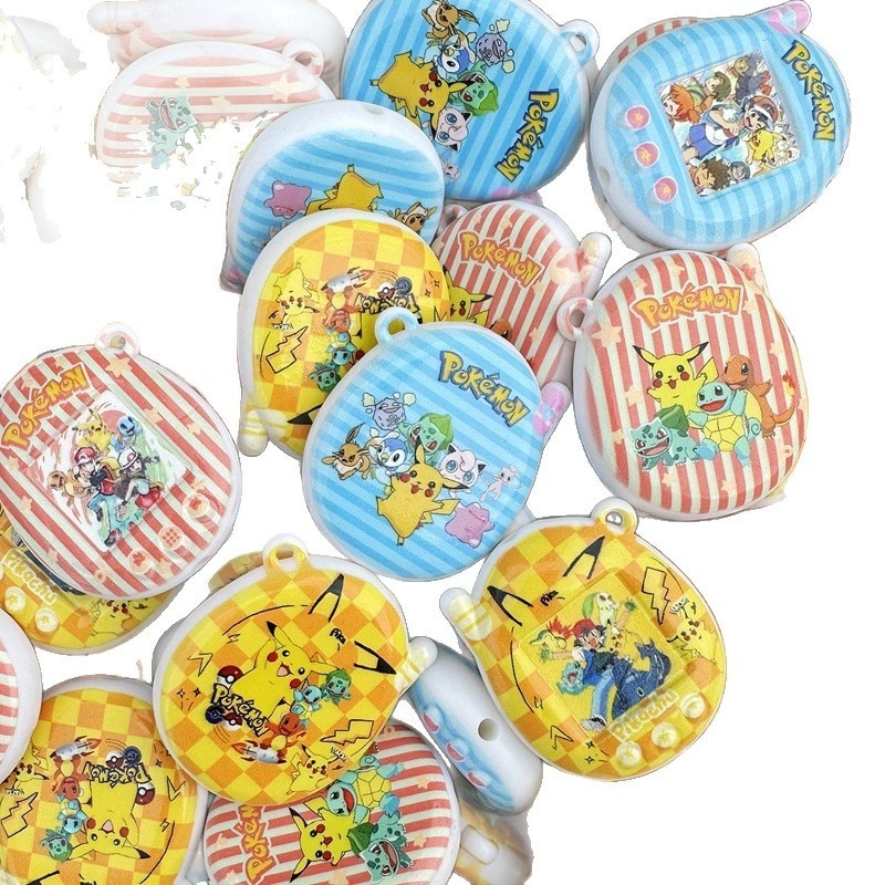 Double Sided Printed Pokemon & Tamagotchi Through Hole Resin Beads, DIY Phone Strap Bag Charm Beadable Pen Jewelry Making Supplies Wholesale