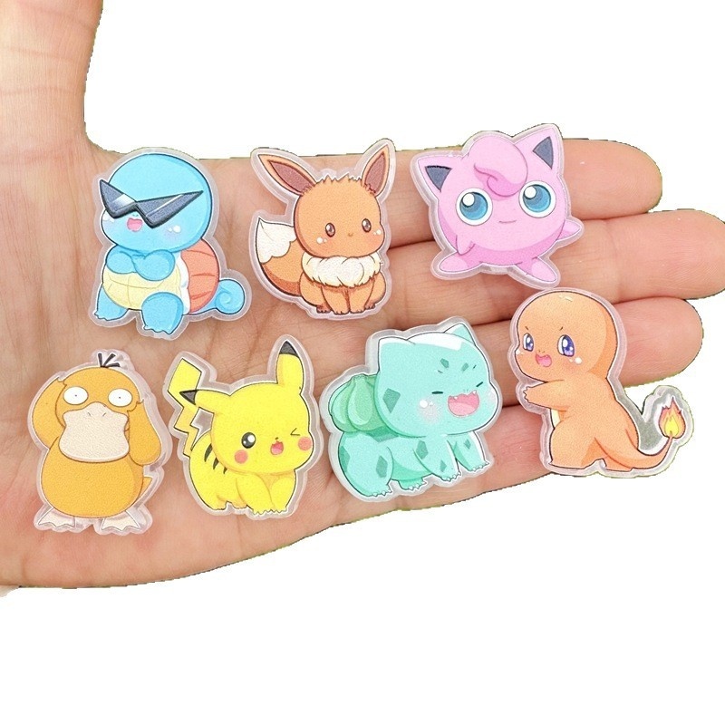 Embossed Double Sided Printed Pokemon Through Hole Resin Beads, DIY Bracelet Phone Lanyard Bag & Car Charm Jewelry Making Supplies Wholesale