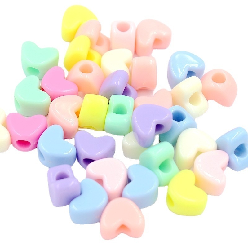Macaron Color Heart Large Hole Acrylic Loose Beads, Colorful Acrylic Beads for DIY Handmade Bracelet Jewelry Making Wholesale