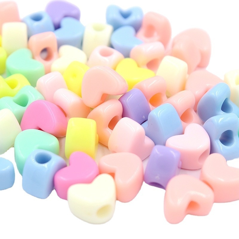 Macaron Color Heart Large Hole Acrylic Loose Beads, Colorful Acrylic Beads for DIY Handmade Bracelet Jewelry Making Wholesale