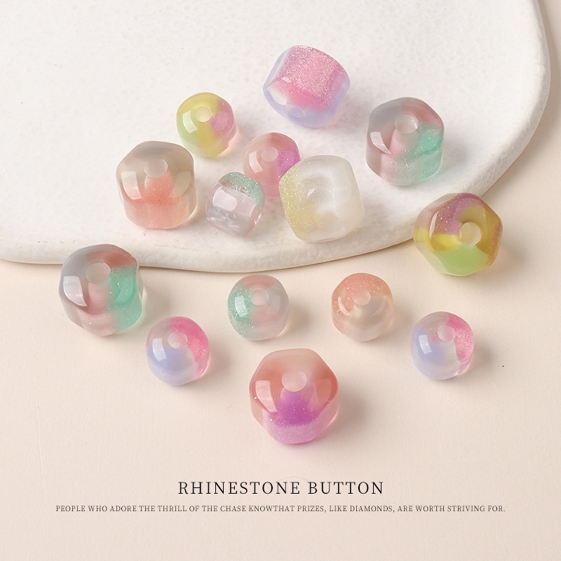 Gradient Irregular Resin Large Hole Round Beads, DIY Clothing Shoelace Dress Decoration Handmade Jewelry Accessories Wholesale