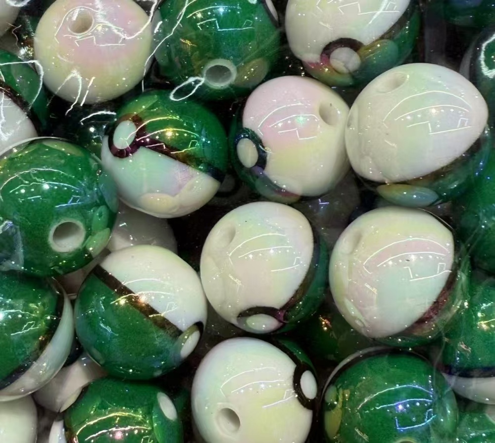 Acrylic Pokemon Pokeball Through Hole Beads, Capsule Egg Shaped Beads for Live Streaming DIY Bracelet Keychain Jewelry Making Wholesale